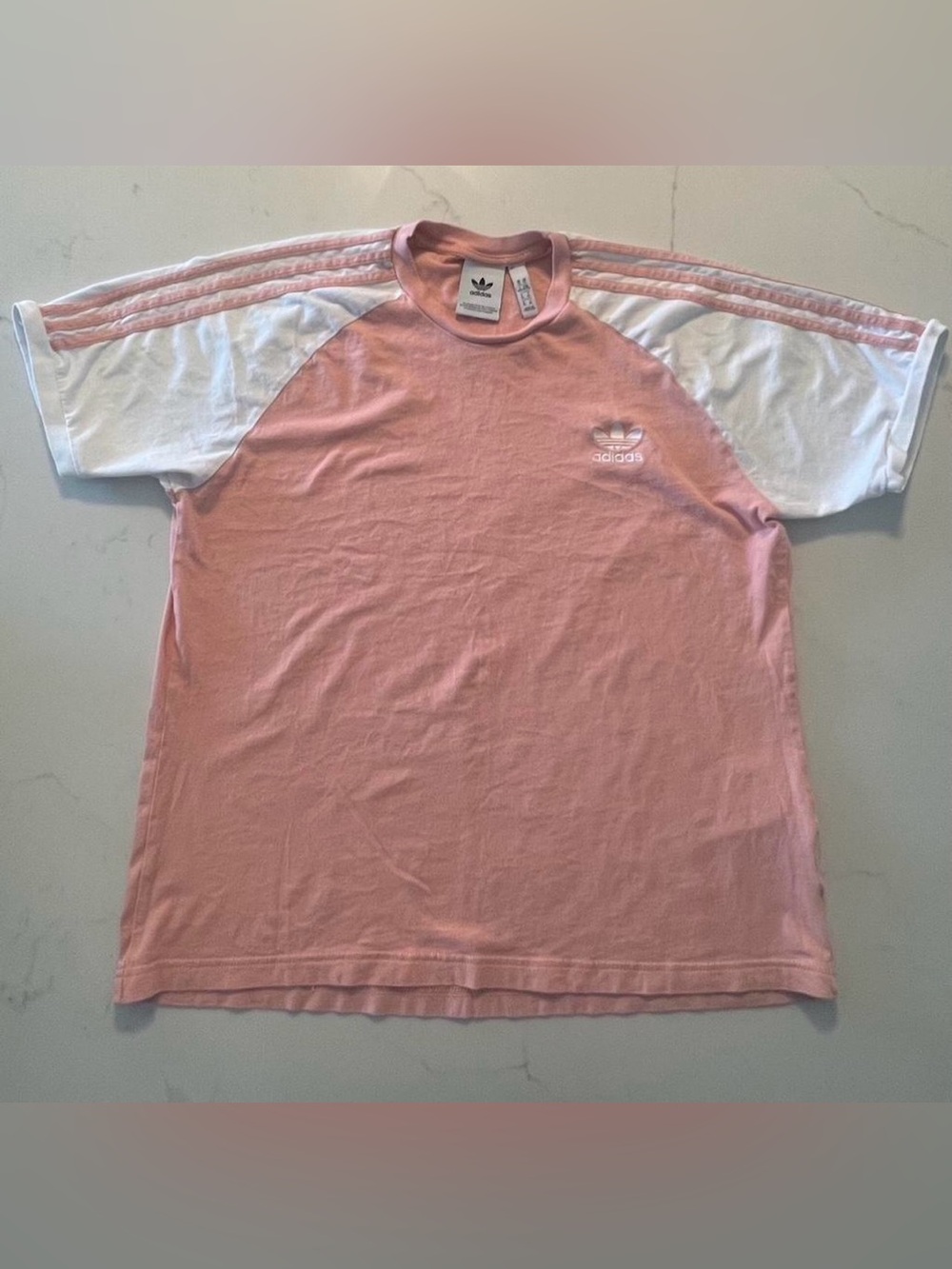 adidas Pink and White Trefoil Raglan Short Sleeve Tee